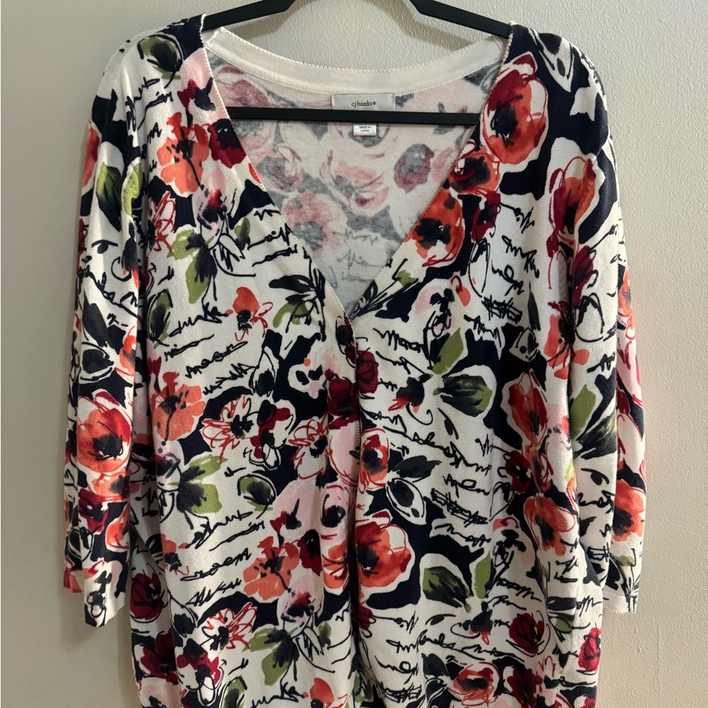 CJ Banks 3X Women's Floral V-Neck Cardigan